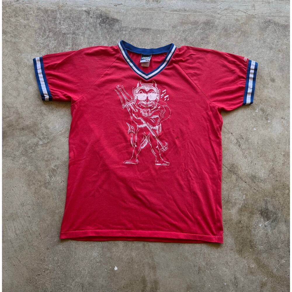 80s/90s Bike Devil Ringer Tee Sportswear Jersey Style Size XL Single Stitch USA